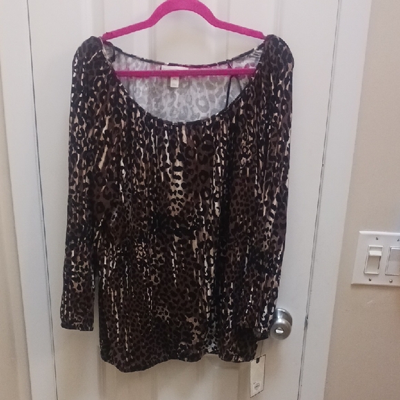 Dana Buchman Brown Leopard Print Blouse - Picture 1 of 7